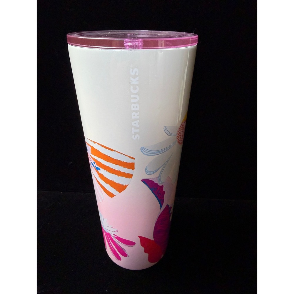 Starbucks 2024 Floral Abstract Pink Stainless Steel Venti Tumbler 24oz No Straw